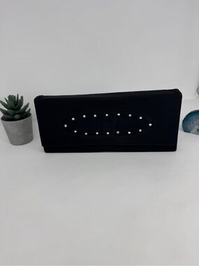 Vintage Black Women's Rhinestone Accent Clutch Wallet